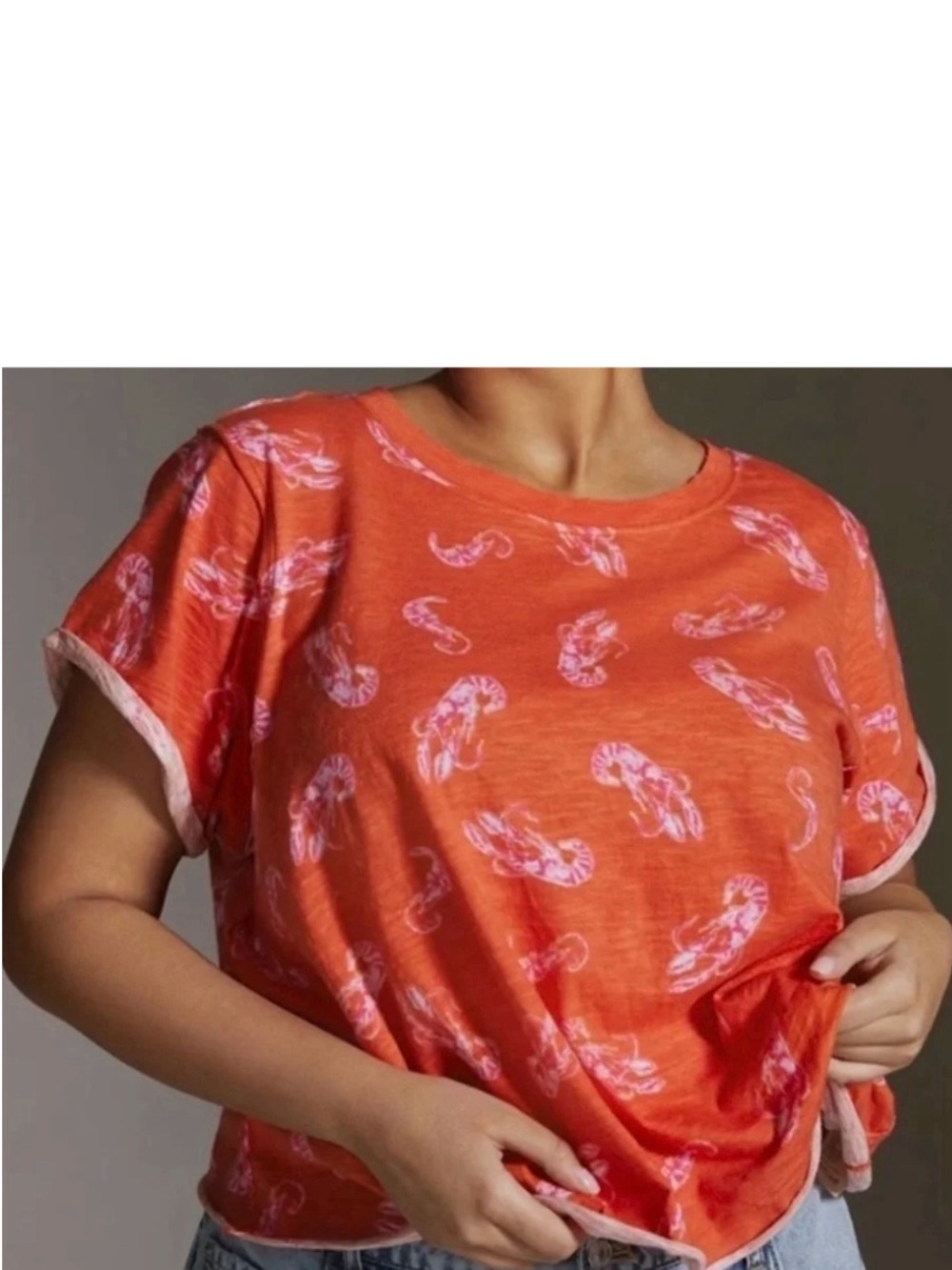 Maeve Orange Lobster and Shrimp Print Tee Shirt 2X